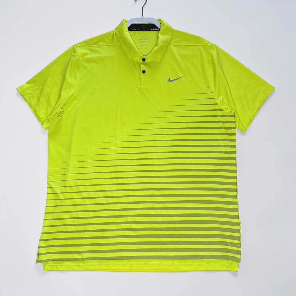 Nike Golf Dri-FIT Polo Shirt Mens XL Neon Striped Short Sleeve Standard Fit Used